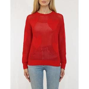 NEW METRIC KNITS heart pointelle knit top in red